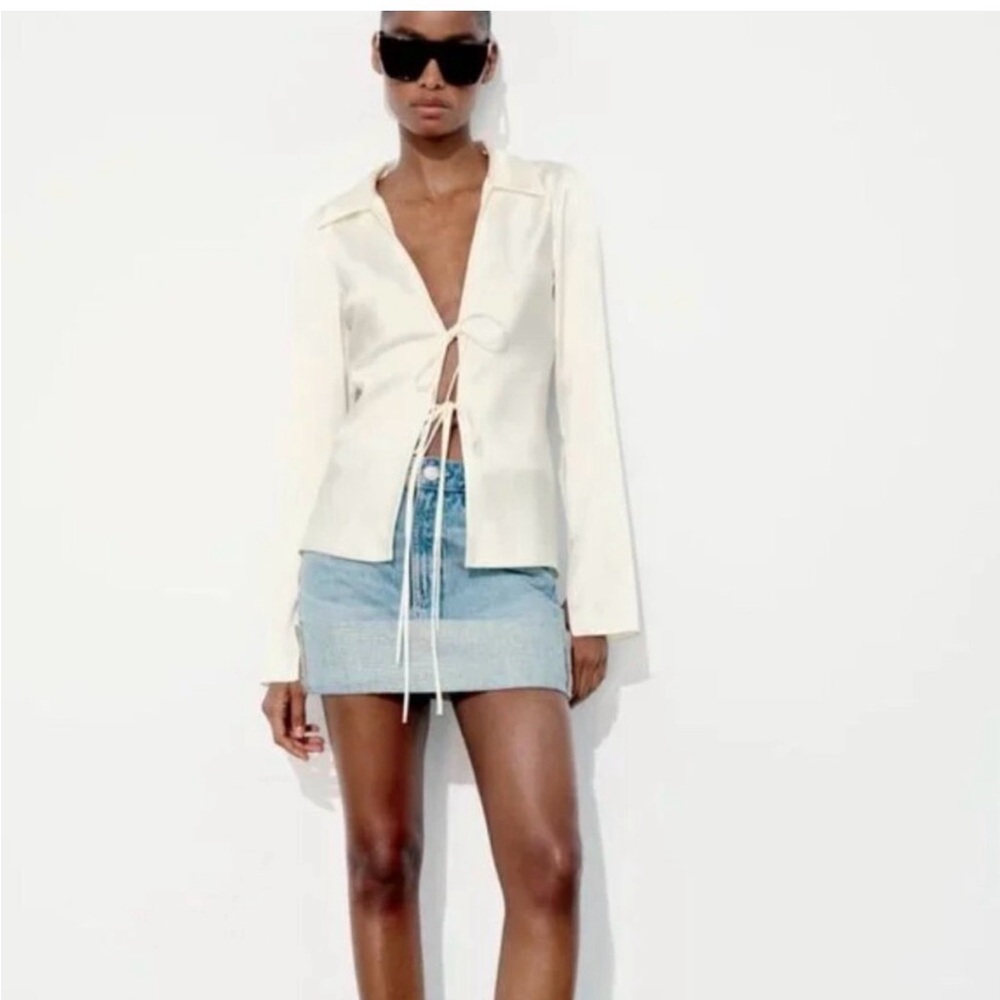 NEW Zara Cream Tie-Front Blouse
